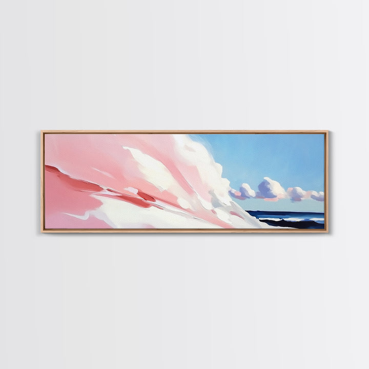 Rolling Waves, Soft Pastel, Modern Coastal Art, Minimalist Ocean Print, Blue and Pink Decor, Relaxing Beach Scene, Canvas Print