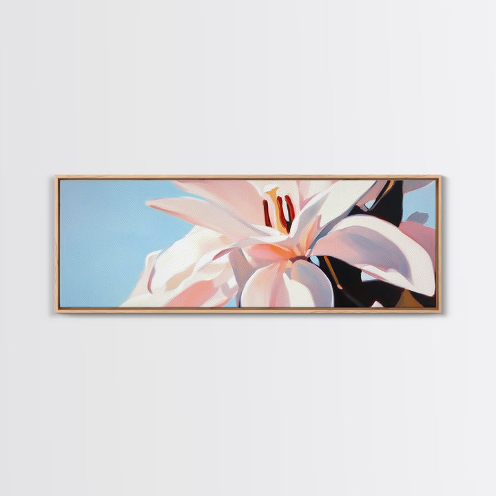 Blooming Lily, Floral, Nature, Framed Canvas Print, Botanical Wall Art, Pastel Home Decor, Feminine Aesthetic, Living Room Wall Art