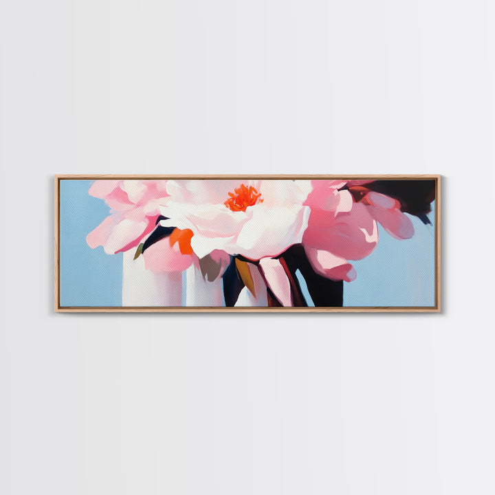 Pink Peonies, romantic floral wall art, modern botanical print, feminine home decor, shabby chic style, framed canvas print, bedroom art