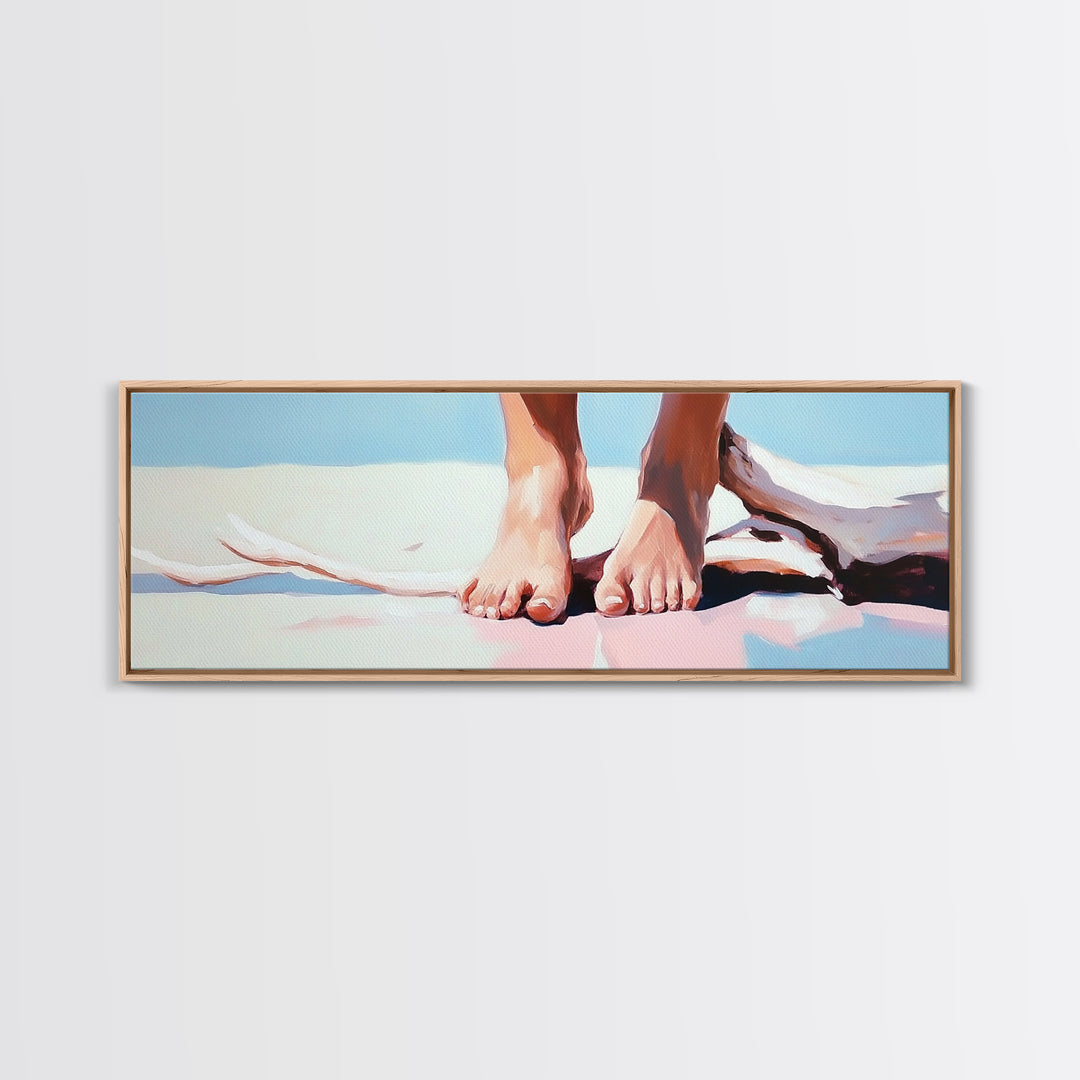 Barefoot Beach, coastal boho wall art, summer relaxation print, modern ocean decor, minimalist nature artwork, framed canvas print