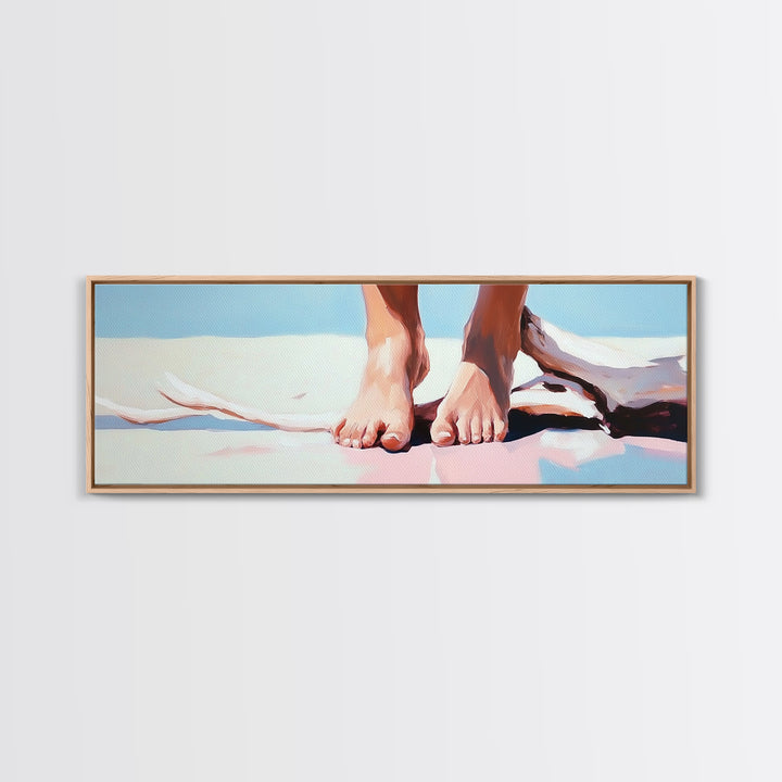 Barefoot Beach, coastal boho wall art, summer relaxation print, modern ocean decor, minimalist nature artwork, framed canvas print