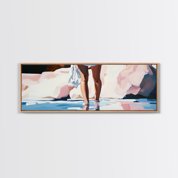 Beach Reflection, Coastal Art, Bedroom Wall Art, Framed Canvas Print, Soft Pastel Tones, Modern Painting, Boho Beach Aesthetic