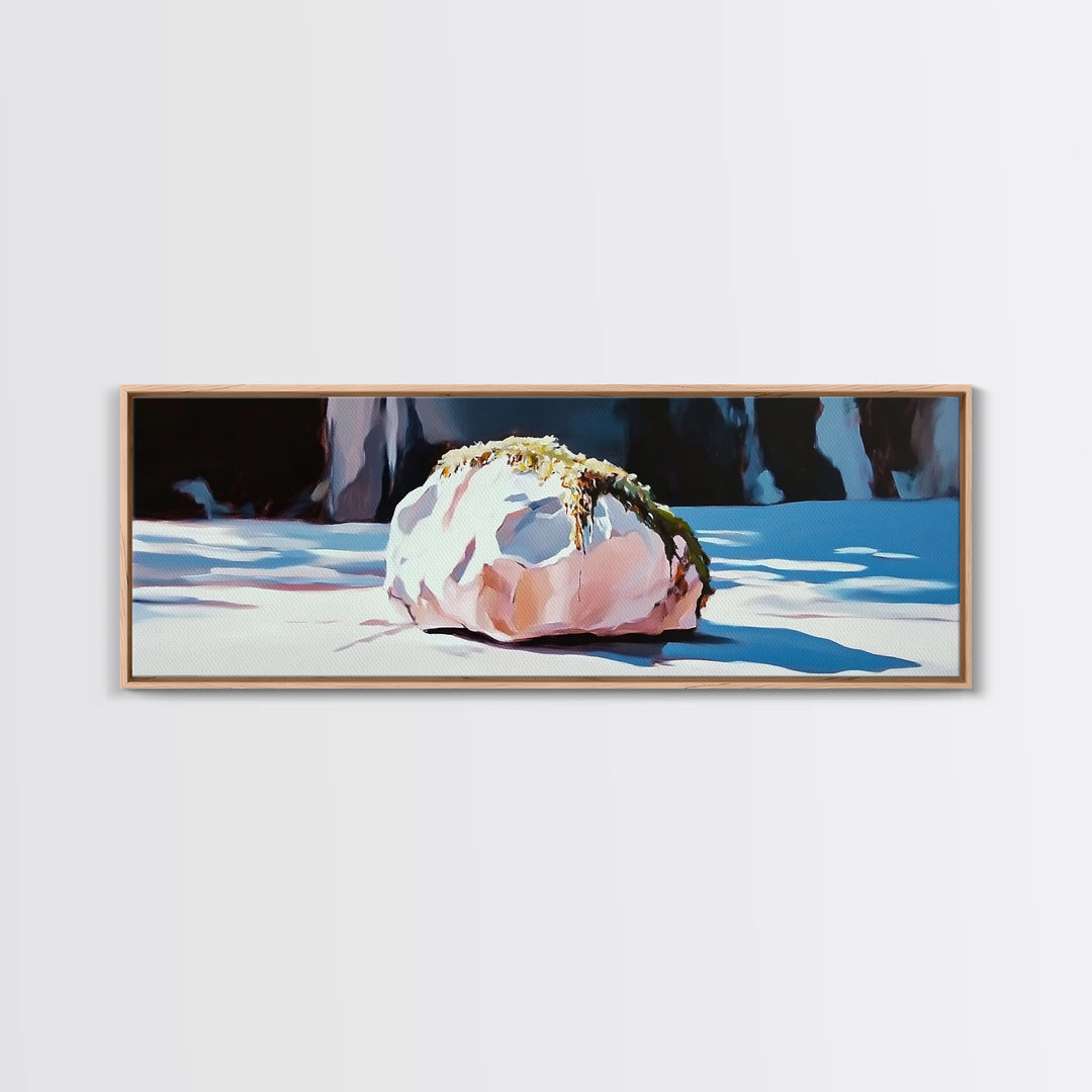 Rock With Moss, Nature Art, Office Wall Art, Framed Canvas Print, Tranquil Landscape, Serene Home Decor, Modern Minimalist Artwork