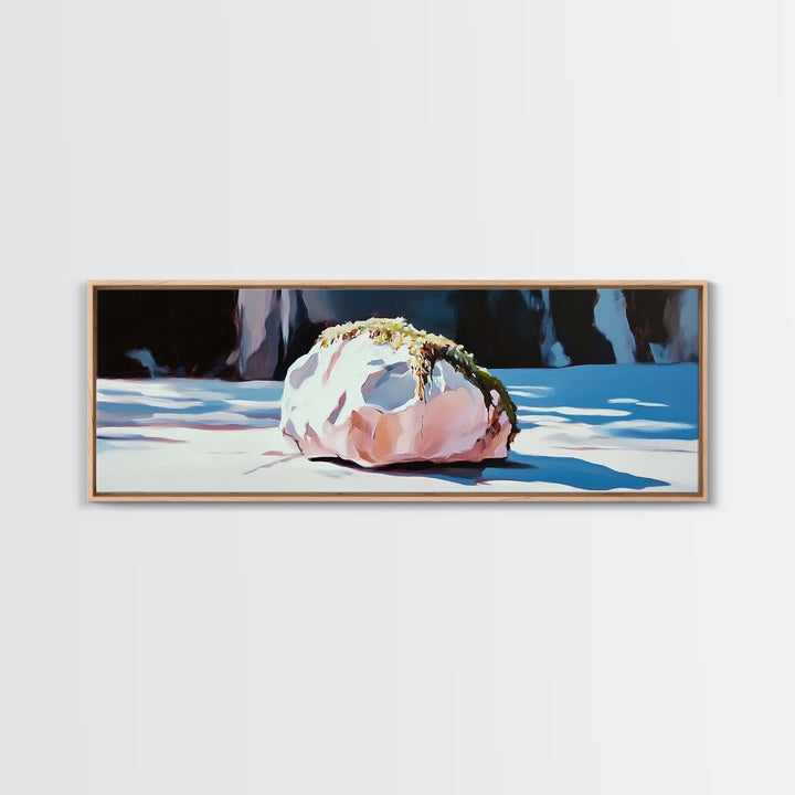 Rock With Moss, Nature Art, Office Wall Art, Framed Canvas Print, Tranquil Landscape, Serene Home Decor, Modern Minimalist Artwork