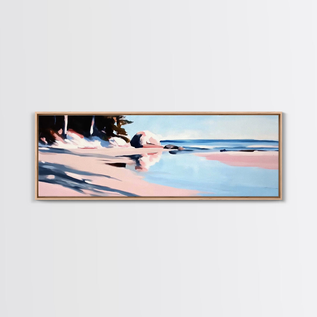 Coastal Serenity, Beach Reflection, Nautical Art, Framed Canvas Print, Ocean Inspired Wall Decor, Relaxing Seaside Aesthetic