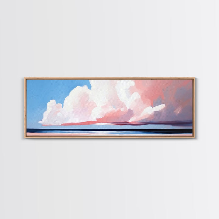 Cloudy Horizon, Sunset Beach, Pastel Sky, Canvas Print, Modern Seascape, Relaxing Coastal Wall Art, Dreamy Ocean Decor, Minimalist