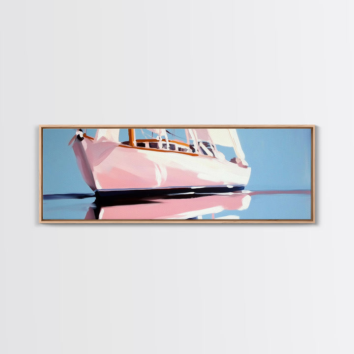 Nautical Boat Art, Ocean Sailing Painting, Coastal Framed Canvas Print, Minimalist Wall Decor, Blue Seascape Artwork, Beach House Style