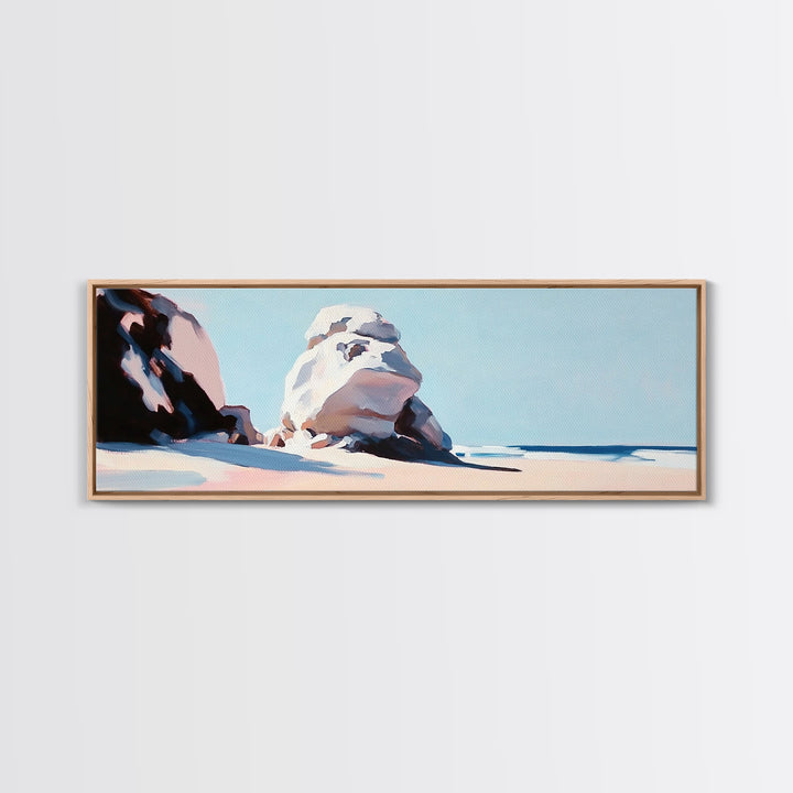 Ocean Rock Formation, Coastal Landscape, Serene Beach Scene, Minimalist Nature Art, Living Room Decor, Tranquil Canvas Print