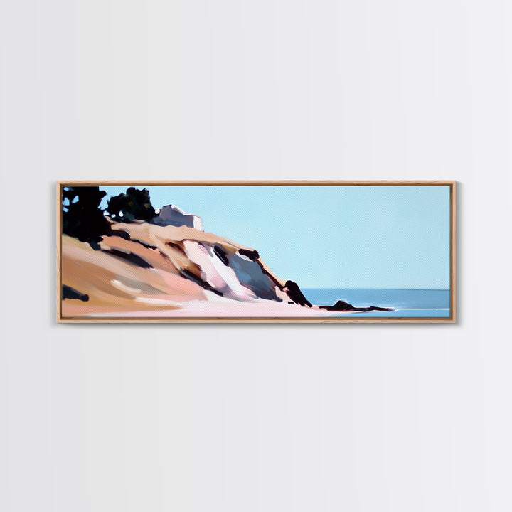 Coastal Cliff, Beach Landscape, Ocean View, Tranquil Seaside, Framed Canvas Print, Living Room Wall Art, Nautical Home Decor