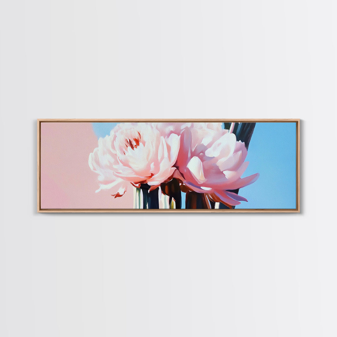 Peony Blooms, Pastel Wall Art, Feminine Aesthetic, Romantic Decor, Framed Canvas Print, Boho Bedroom Art, Floral Artwork