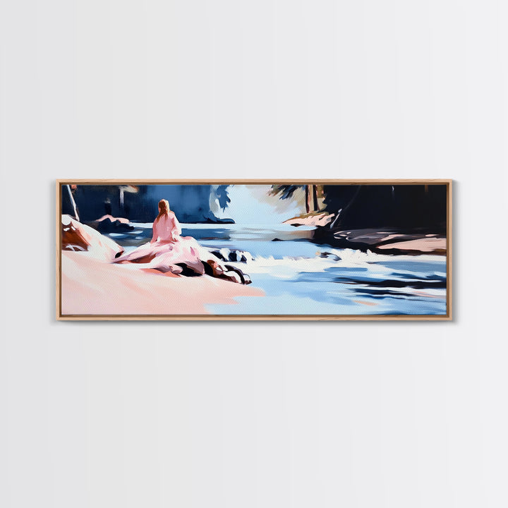 Riverside Serenity, Tranquil Landscape, Nature Lover Decor, Zen Aesthetic, Framed Canvas Print, Rustic Living Room Wall Art