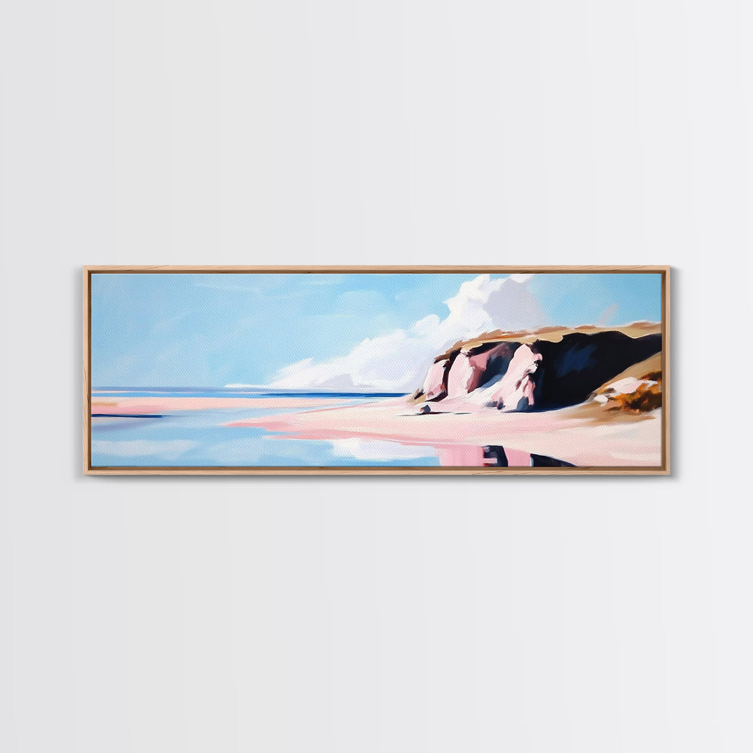Coastal Landscape, Beach Wall Art, Ocean Painting, Pastel Seascape, Living Room Decor, Minimalist Art, Framed Canvas Print