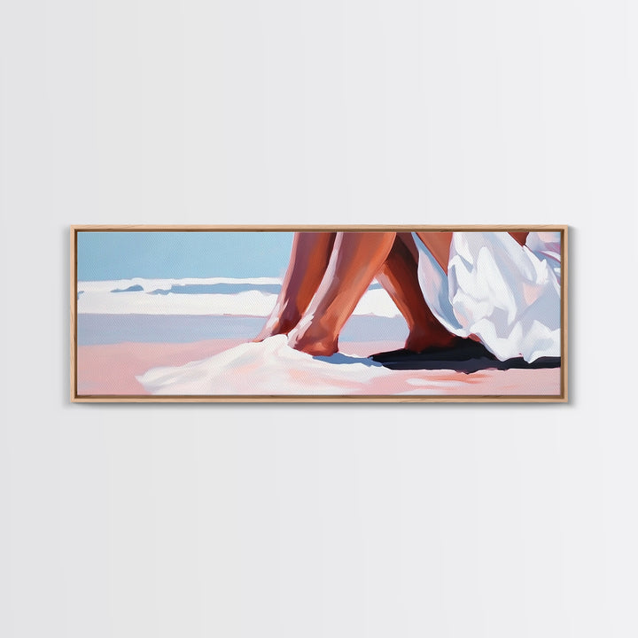 Romantic Beach, Ocean Waves, Coastal Painting, Minimalist Seascape, Pastel Sand Art, Nautical Wall Decor, Bedroom Art, Framed Canvas Print