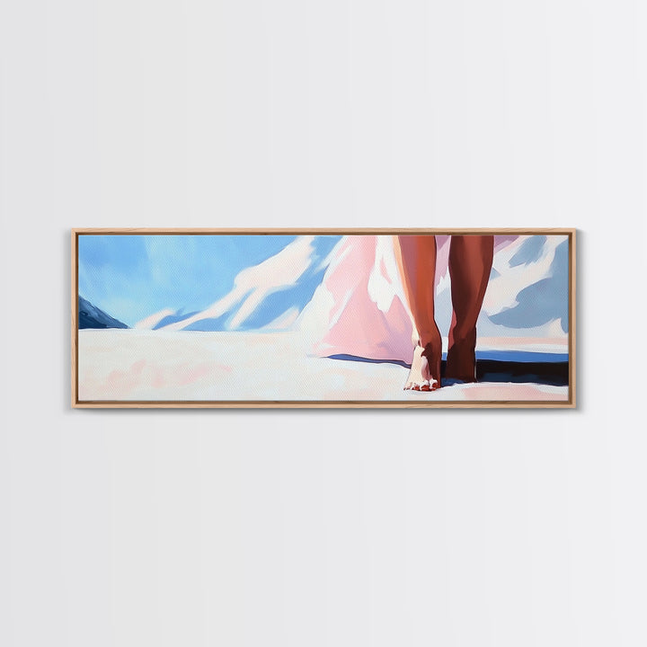 Barefoot Walk, Snowy Path, Winter Serenity, Canvas Print, Soft Pastel Art, Minimalist Aesthetic, Cozy Wall Art, Feminine Decor