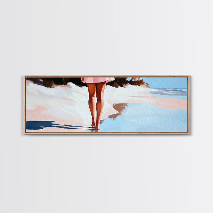 Romantic Reflection, Sand and Sea, Dreamy Pastels, Framed Canvas Print, Coastal Art, Beach House Decor, Serene Aesthetic Painting