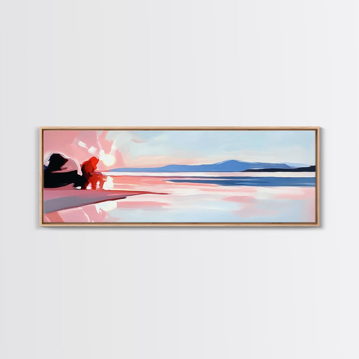 Ocean Bliss, Beach Serenity, Sunset Vibes, Framed Canvas Print, Coastal Decor, Nautical Theme, Living Room Art, Relaxing Wall Painting