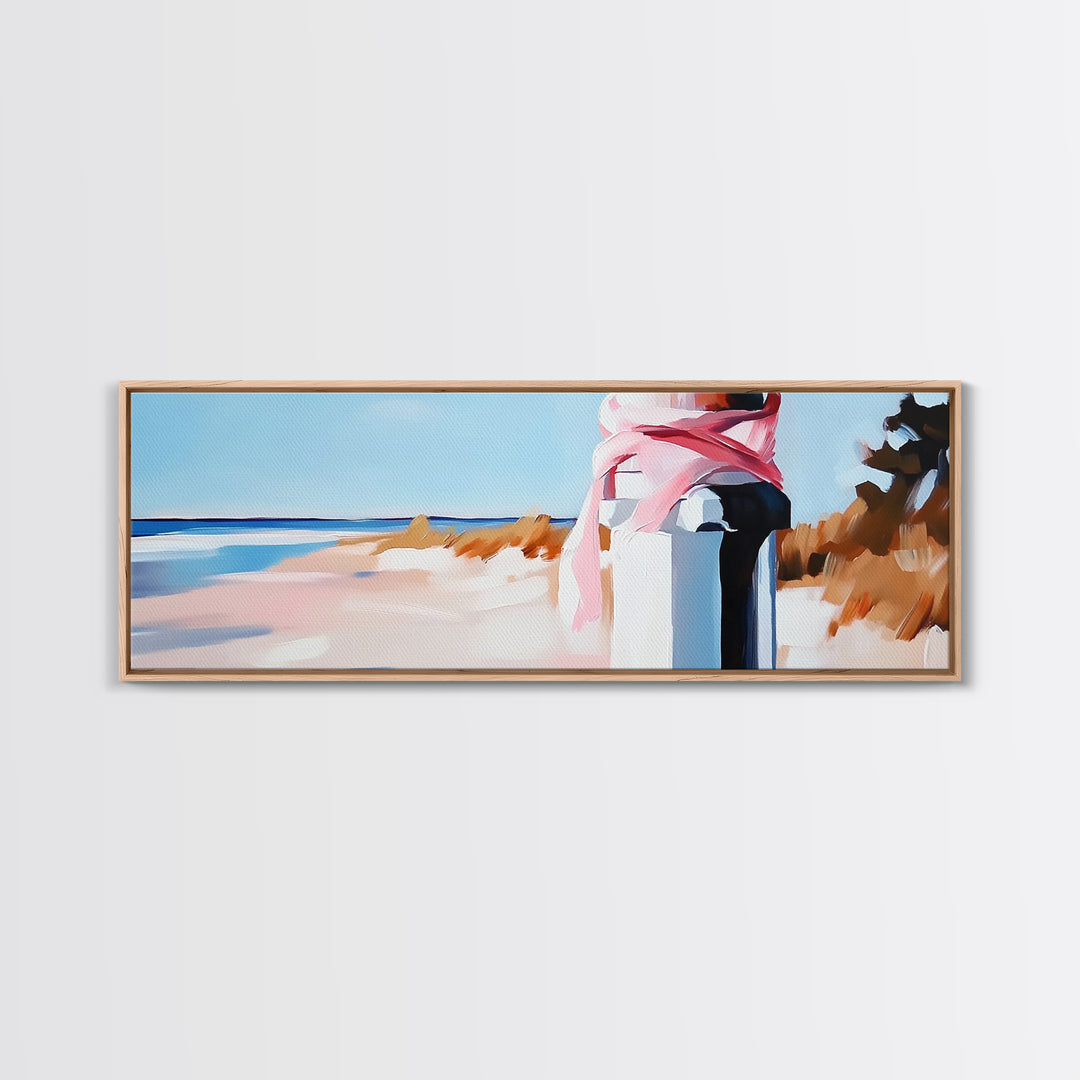 Coastal Fence Art, Beach Landscape Print, Pastel Ocean Painting, Minimalist Seaside Decor, Large Canvas Print, Modern Home Wall Art