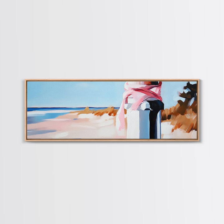 Coastal Fence Art, Beach Landscape Print, Pastel Ocean Painting, Minimalist Seaside Decor, Large Canvas Print, Modern Home Wall Art