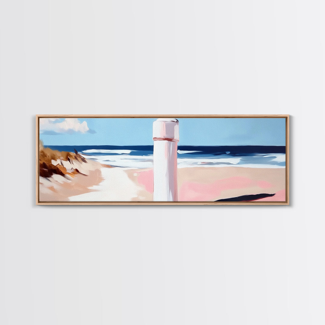 Beach Fence Painting, Coastal Scene Print, Ocean Art, Minimalist Seascape, Large Canvas Print, Living Room Wall Decor, Nautical Art