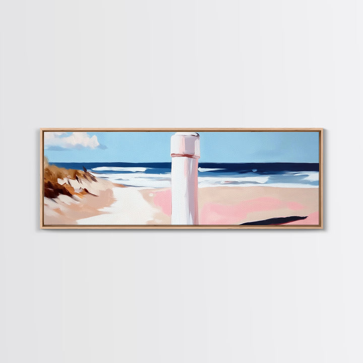 Beach Fence Painting, Coastal Scene Print, Ocean Art, Minimalist Seascape, Large Canvas Print, Living Room Wall Decor, Nautical Art