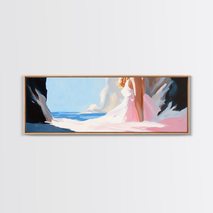Ocean Cave, Dreamy Seascape, Coastal Beauty, Framed Canvas Print, Living Room Art, Boho Beach Decor, Minimalist Modern Landscape