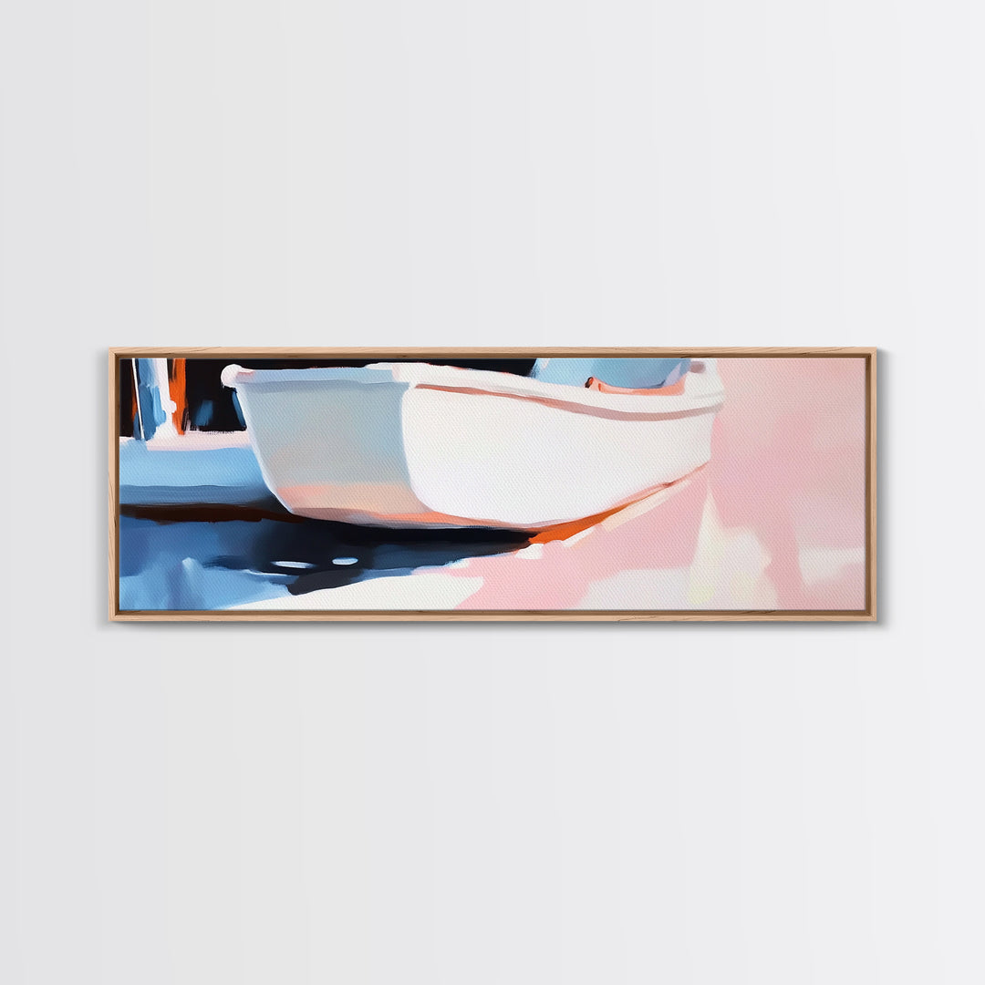Pastel Bathtub, Soft Interior, Cozy Minimalist, Self Care Aesthetic, Spa Wall Art, Canvas Print, Bathroom Decor, Relaxing Home Style