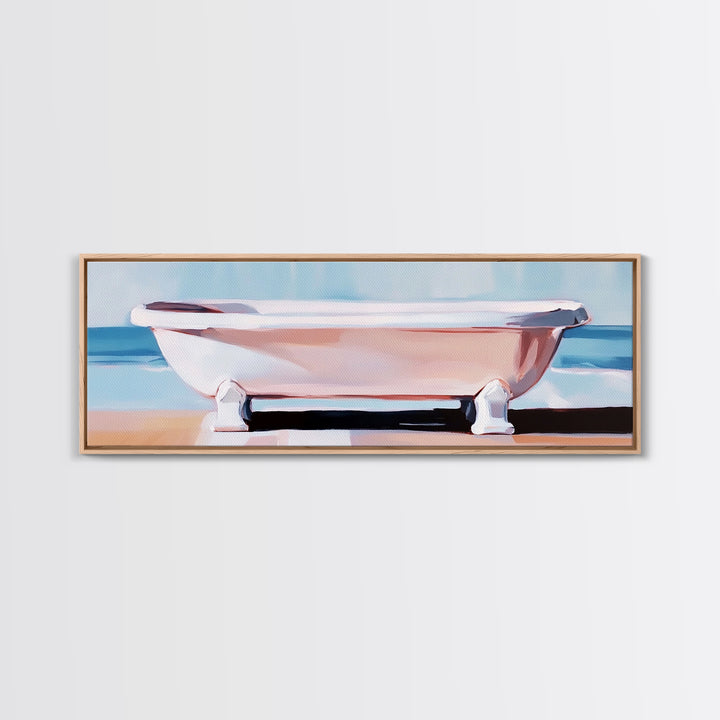 Clawfoot Tub, Coastal Art, Bathroom Wall Art, Modern Decor, Minimalist Painting, Ocean Art, Beach House, Framed Canvas Print
