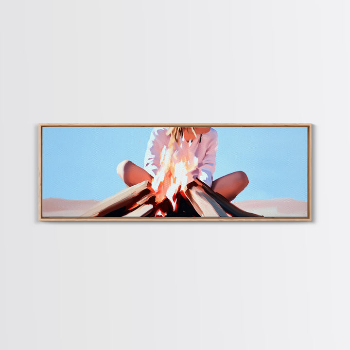 Bonfire Moment, Autumn Night Scene, Outdoor Living Art, Canvas Print, Warm Cozy Decor, Minimalist Fire Painting, Boho Aesthetic
