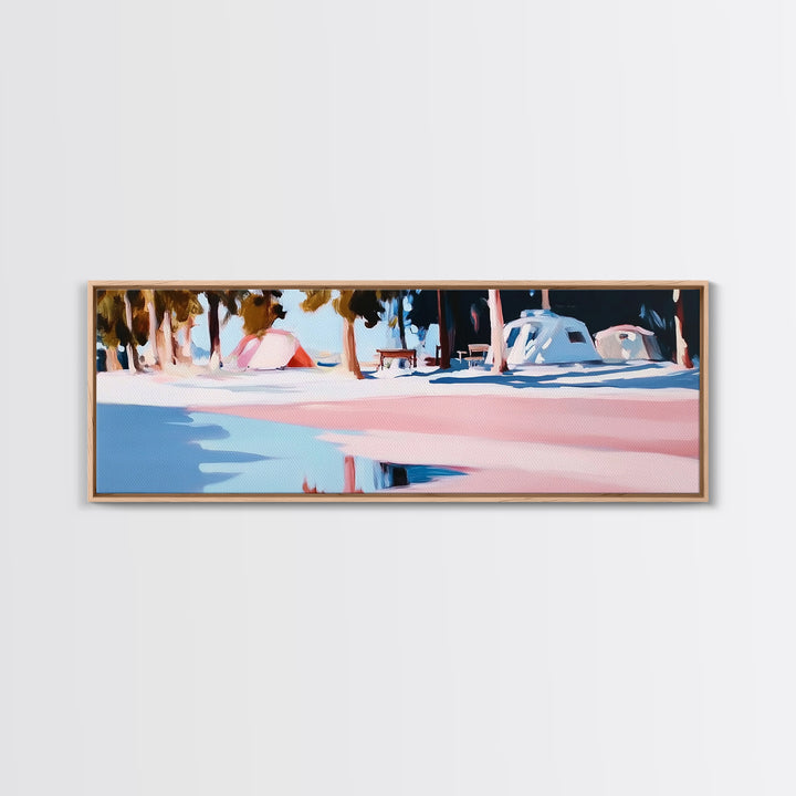 Camping Scene, Nature Landscape, Outdoor Adventure Art, Framed Canvas Print, Rustic Cabin Decor, National Park Wall Art, Minimalist Art