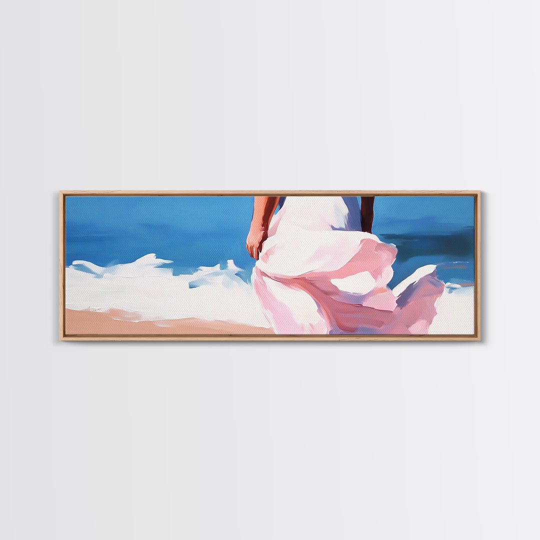 Ocean Breeze, Woman on Beach, Coastal Aesthetic, Framed Canvas Print, Minimalist Art, Boho Wall Decor, Bedroom Wall Artwork