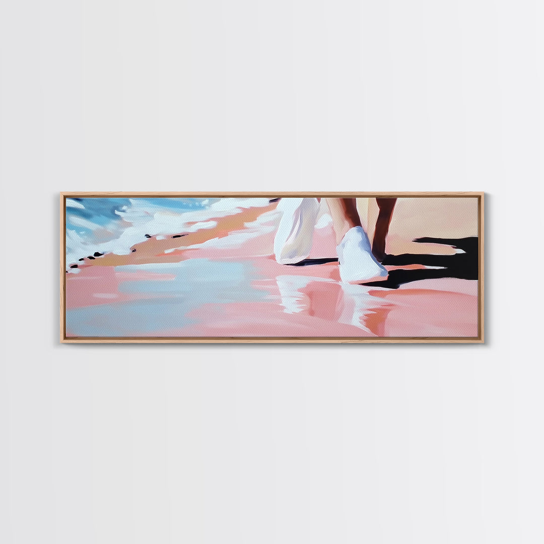 Beach Walk, Coastal Serenity, Minimalist Seaside Decor, Framed Canvas Print, Ocean Aesthetic, Relaxing Artwork, Living Room Wall Art