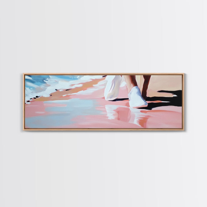 Beach Walk, Coastal Serenity, Minimalist Seaside Decor, Framed Canvas Print, Ocean Aesthetic, Relaxing Artwork, Living Room Wall Art