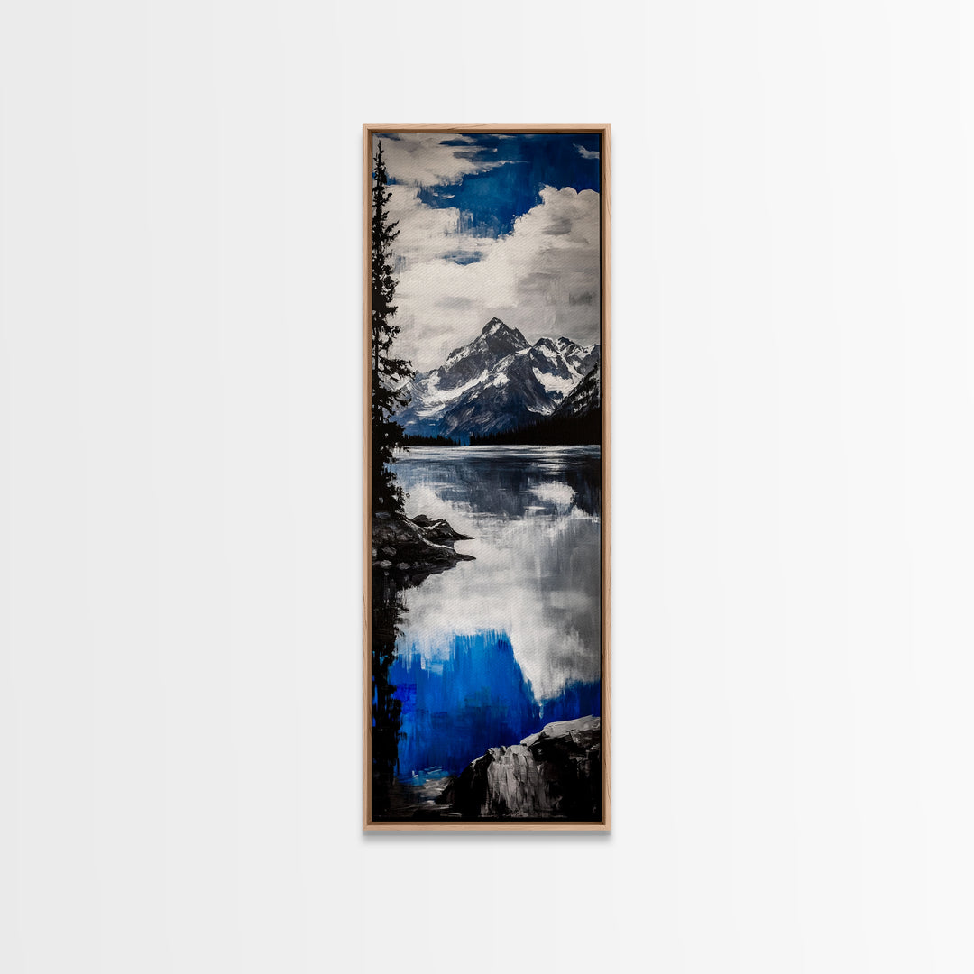 Serene Lake, Blue Mountain Reflection, Tranquil Water Art, Nature Wall Decor, Contemporary Landscape, Canvas Print