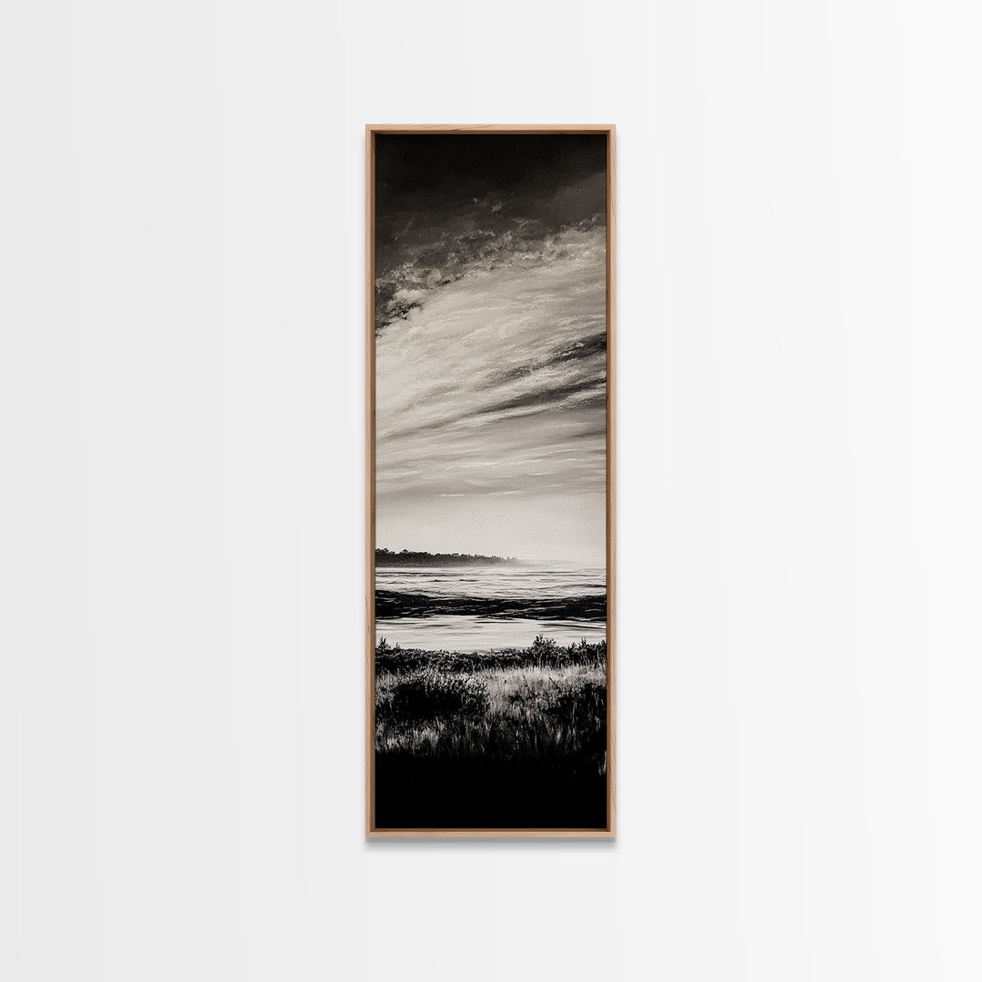 Black White, Seascape Art, Coastal Print, Framed Canvas Print, Monochrome Wall Art, Beach House Decor, Large Art, Living Room Artwork