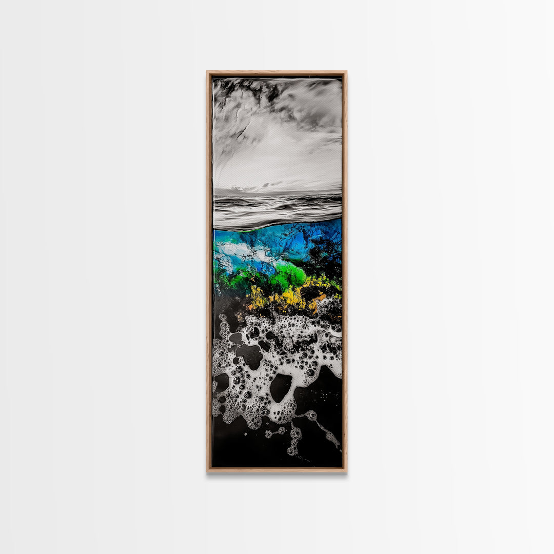 Ocean Depths, Abstract Seascape, Split View Art, Nautical Home Decor, Framed Canvas Print, Coastal Wall Art, Blue Tones Art, Unique Design