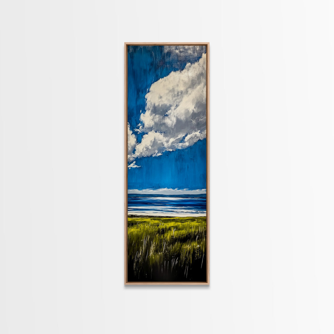 Ocean Horizon Art, Coastal Landscape Wall Decor, Sky and Clouds Painting, Serene Beach House Art, Nautical Artwork, Framed Canvas Print