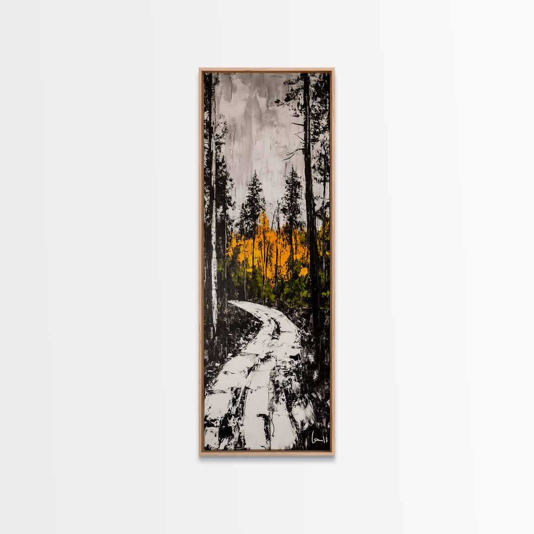 Autumn Forest Path, Fall Landscape Art, Woodland Painting, Nature Wall Art, Rustic Decor, Modern Wall Print, Framed Canvas Print