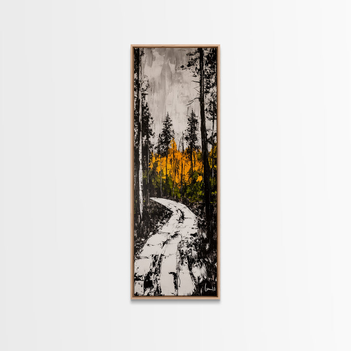 Autumn Forest Path, Fall Landscape Art, Woodland Painting, Nature Wall Art, Rustic Decor, Modern Wall Print, Framed Canvas Print