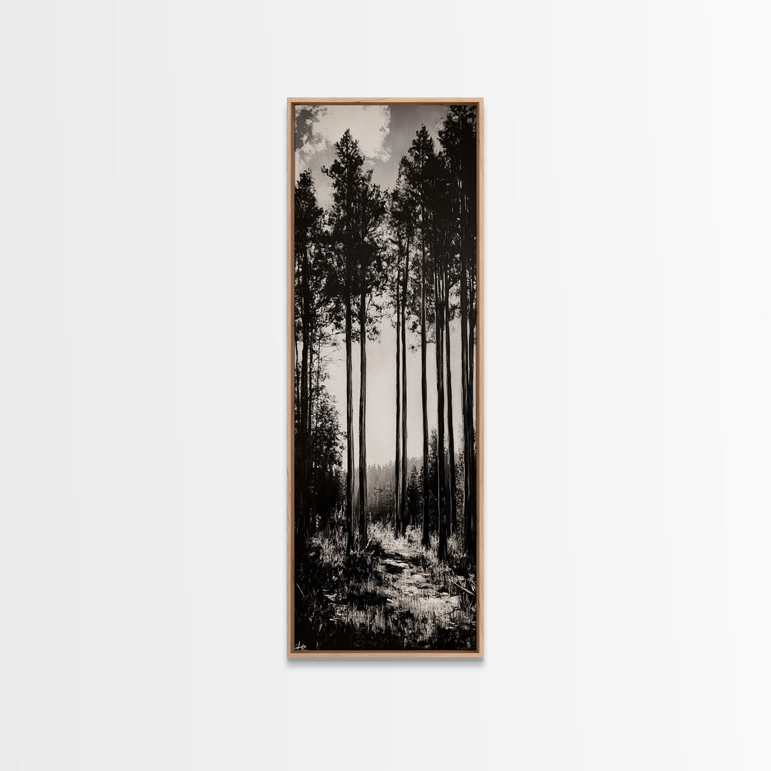 Black White Forest, Minimalist Wall Art, Monochrome Nature Print, Wooded Landscape, Moody Tree Art, Modern Home, Framed Canvas Print