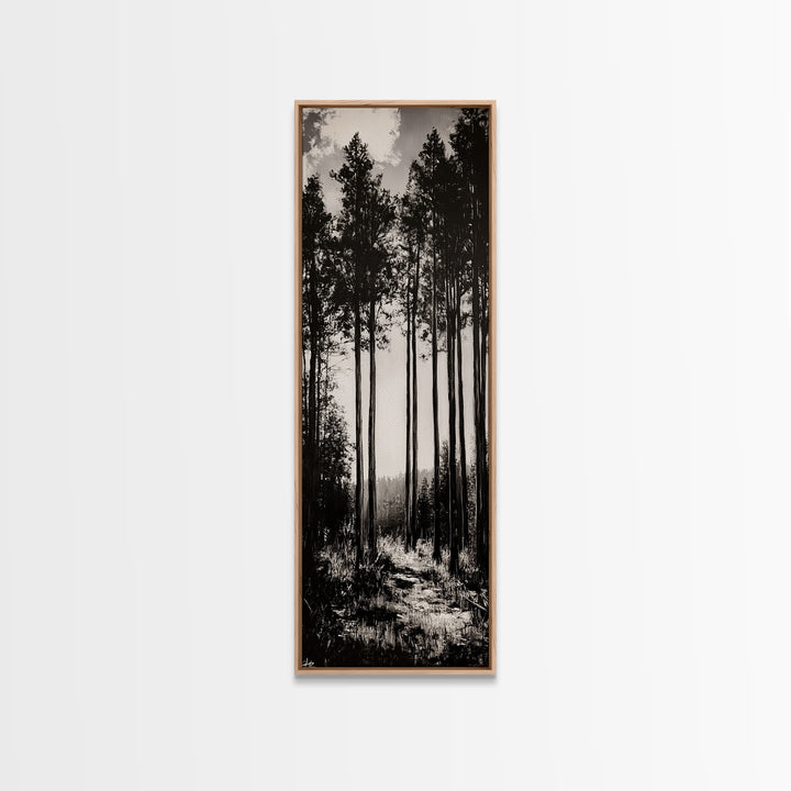 Black White Forest, Minimalist Wall Art, Monochrome Nature Print, Wooded Landscape, Moody Tree Art, Modern Home, Framed Canvas Print