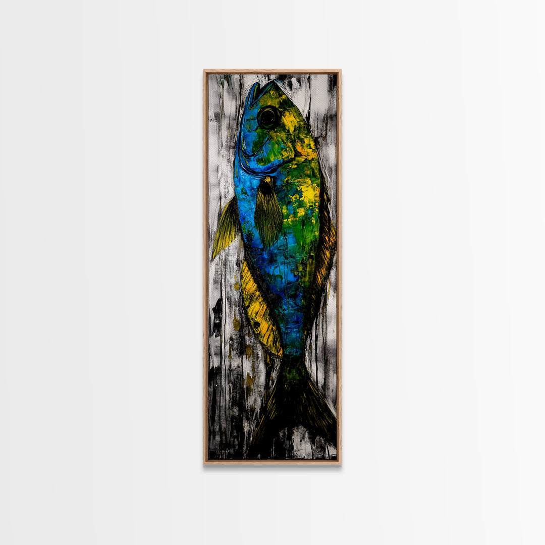 Abstract Fish Art, Coastal Wall Decor, Nautical Home Design, Ocean Themed Painting, Beach House Style, Framed Canvas Print