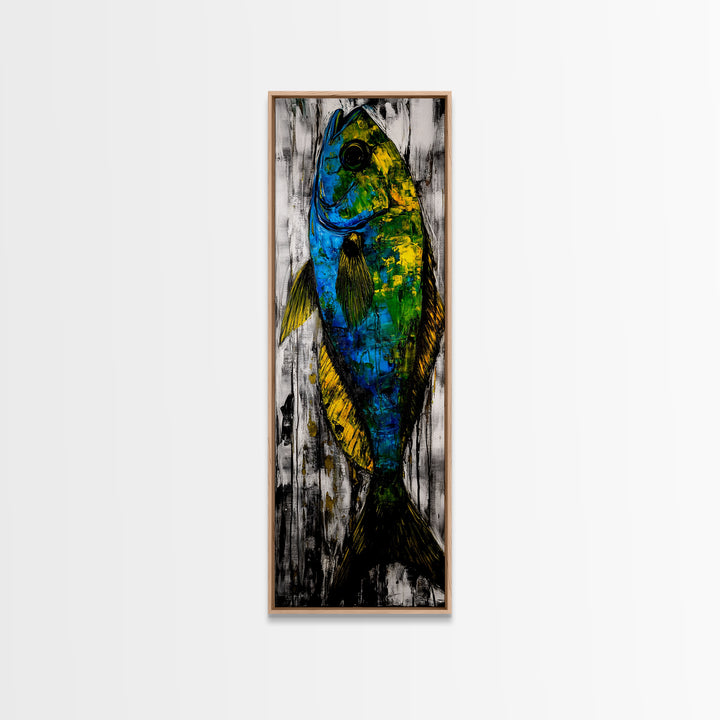 Abstract Fish Art, Coastal Wall Decor, Nautical Home Design, Ocean Themed Painting, Beach House Style, Framed Canvas Print