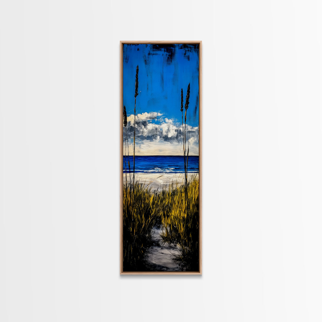 Coastal Dunes, Ocean View, Blue Sky, Framed Canvas Print, Beach Wall Art, Nautical Decor, Living Room Wall Art, Seaside Home Decor