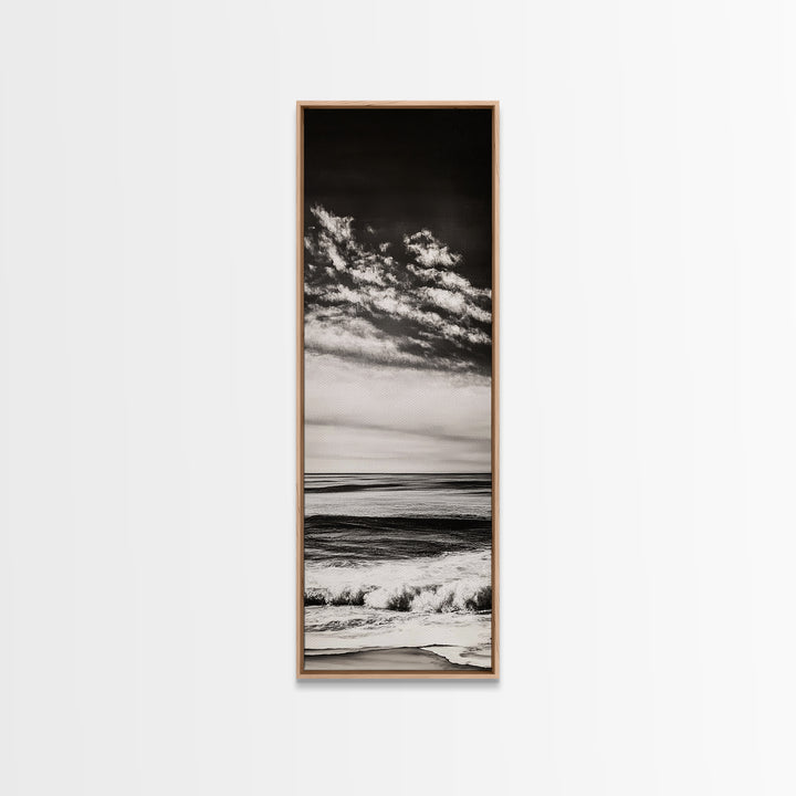 Ocean Horizon, Black and White, Cloudy Sky, Canvas Print, Coastal Wall Art, Minimalist Seascape, Modern Living Room Decor, Nautical Art