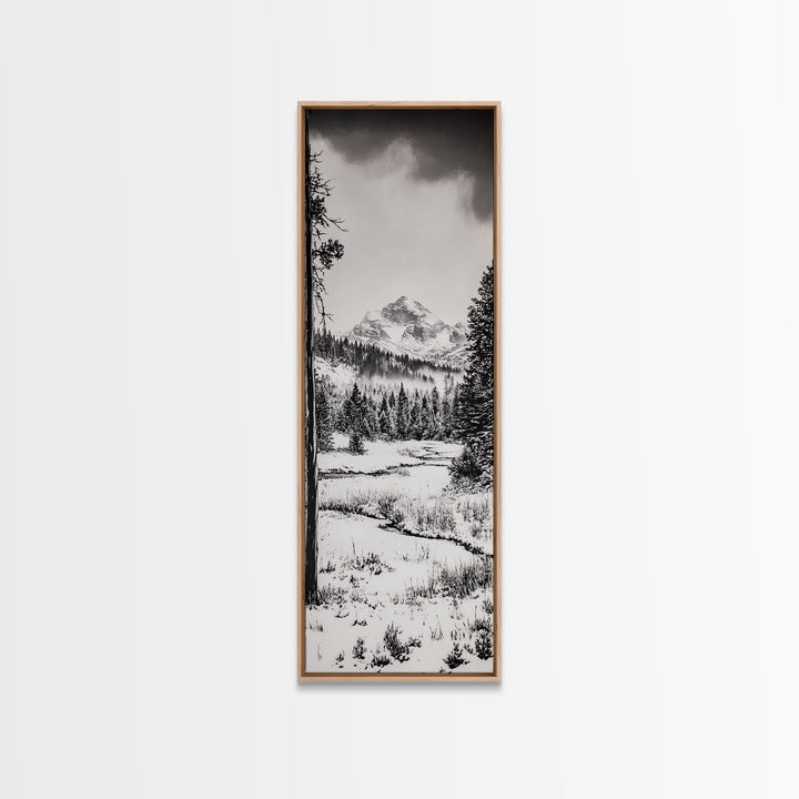 Winter Landscape, Snowy Mountains, Canvas Print, Black and White Photography, Rustic Home Decor, Cozy Cabin Wall Art, Nature Photography
