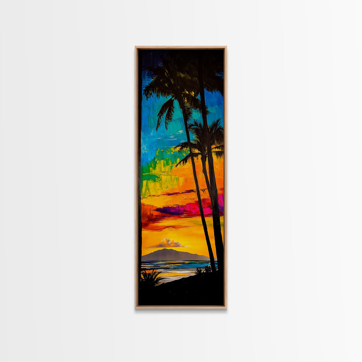 Palm Trees, Sunset, Ocean, Canvas Print, Tropical Wall Art, Vibrant Seascape, Beach House Decor, Exotic Landscape Painting