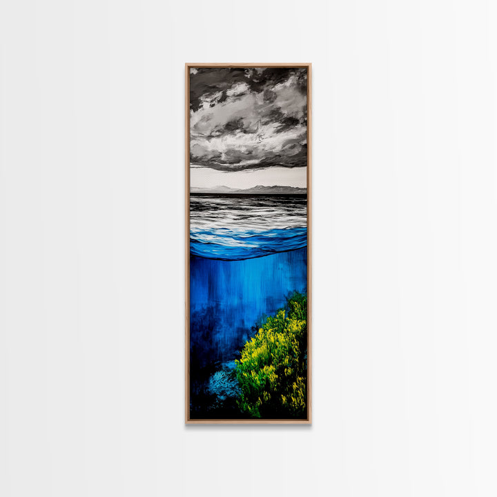 Ocean Depths, Abstract Seascape, Deep Blue, Underwater Art, Framed Canvas Print, Nautical Decor, Coastal Wall Art, Office Art