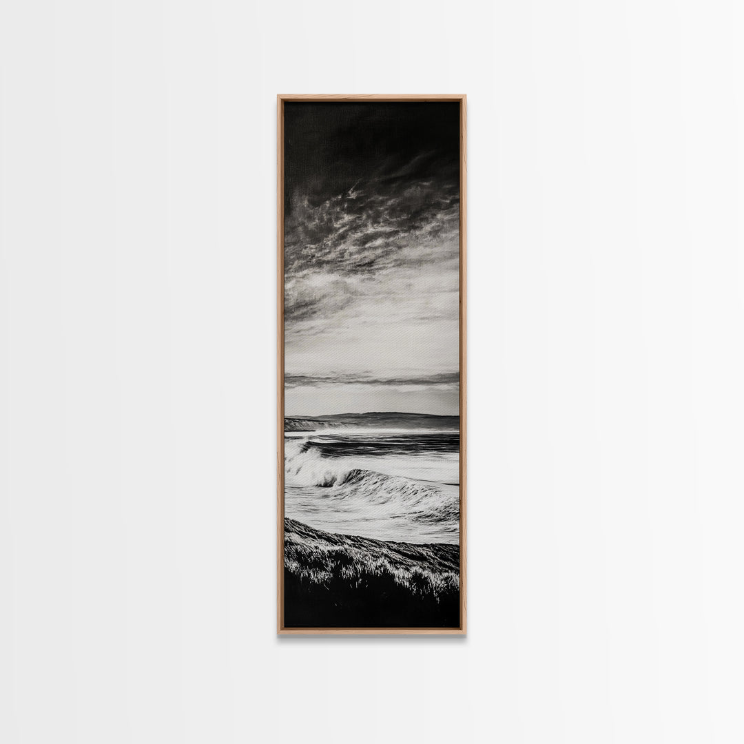 Coastal Waves, Black and White, Ocean Photography, Surf Art, Framed Canvas Print, Minimalist Decor, Beach House Wall Art