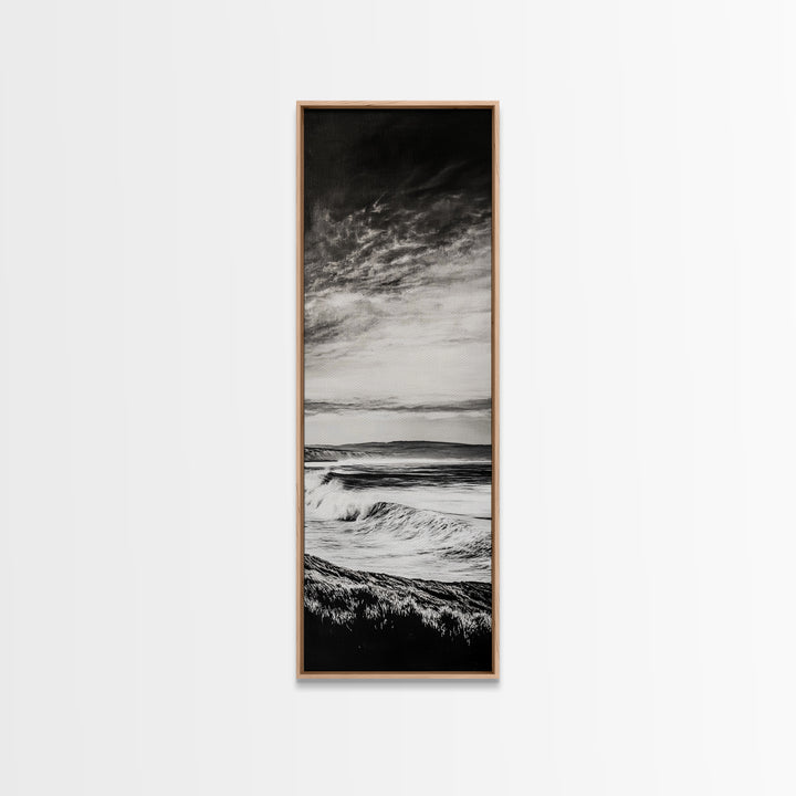 Coastal Waves, Black and White, Ocean Photography, Surf Art, Framed Canvas Print, Minimalist Decor, Beach House Wall Art