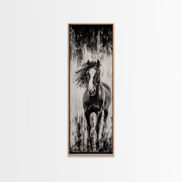 Running Horse, Black and White Art, Western Wall Art, Rustic Home Decor, Equestrian Canvas Print, Large Wall Art, Office Decor